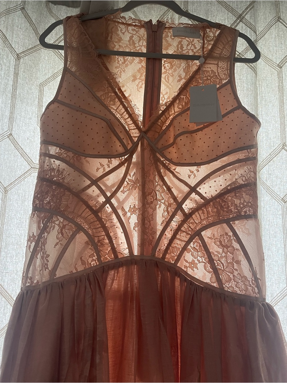 NWT Zimmermann Dress Dancer Paneled Pink Lace Floral Silk Linen Midi Dress US 10 - Picture 3 of 12